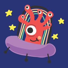 cute character space aliens stars and planets vector