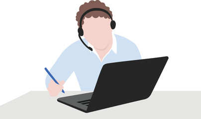 Business Agent With Headset Taking Notes while on a remote Meeting