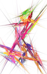 Multi-colored abstraction in the form of many intersecting lines in different planes