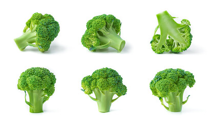 The broccoli set is isolated on a white background. Healthy, vegetarian food. close-up