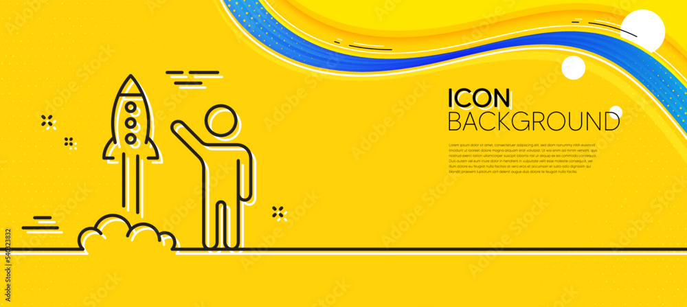 Poster launch project line icon. abstract yellow background. startup rocket sign. innovation symbol. minima