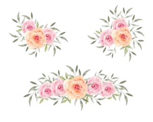 Stof per meter Bloemen Vintage floral pink roses isolated set