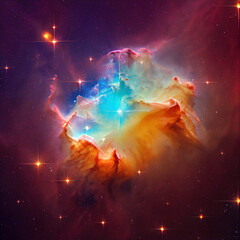 Fototapeta na wymiar Nebula and planet in dark blue sky