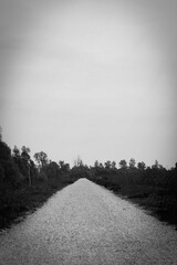 Gravel road in black white