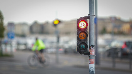 The cyclist's traffic light is green
