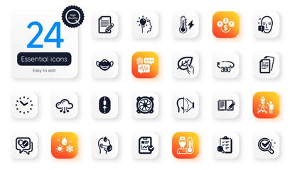 Set of Science flat icons. Biometric security, Fireworks and Report checklist elements for web application. Face id, Buying currency, Cloud computing icons. Organic tested, Time. Vector