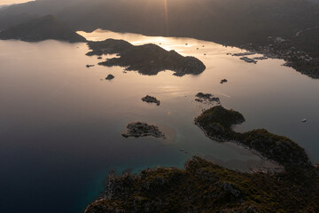 Aerial view of kaleucagiz touristic travel attraciton destination with beautiful coasts top view