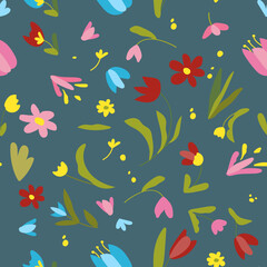Floral seamless pattern with doodle flowers vector format