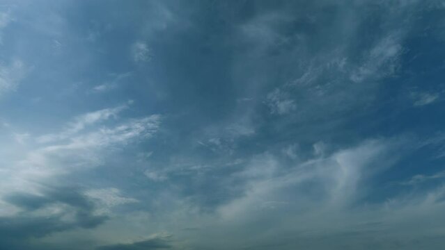 White and gray clouds fly across the sky and change shape. Clearing day and good windy weather. Timelapse.