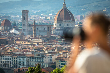 Beautiful Florence city skyline with Florence Duomo. Panorama of Florence, Italy