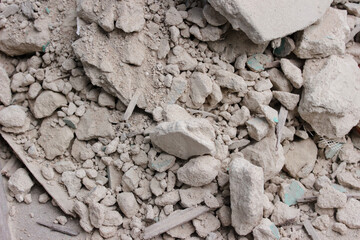 background a pile of broken concrete, selective focus