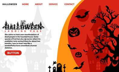 Halloween landing page pumpkins and cemetery
