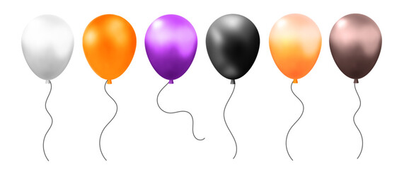 3d vector collection Halloween and celebration air balloon decorative element different color design. Cartoon render white, orange, purple balloon for Birthday greetings, baby shower, opening festive