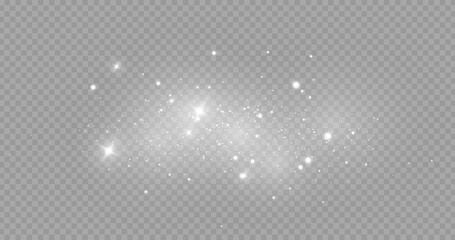 The dust sparks and golden stars shine with special light. Vector sparkles on a transparent background. . Stock royalty free vector illustration. PNG