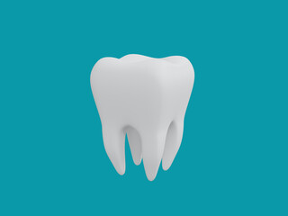 3d realistic healthy tooth on turquoise isolated background. Concept of dental examination teeth, medicine and health. 3d rendering illustration.