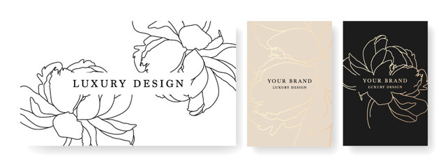 Luxury banner in light colors, frame design set with gold flower pattern. Trendy vector collection for catalog, luxury voucher, brochure template, magazine layout, beauty