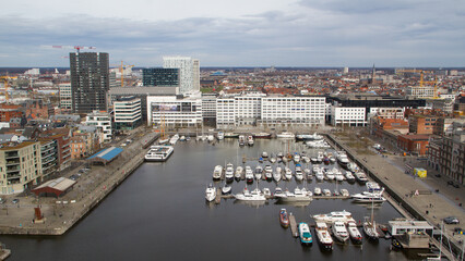 Antwerp, Belgium, Aerial city view with the Willemdok dock