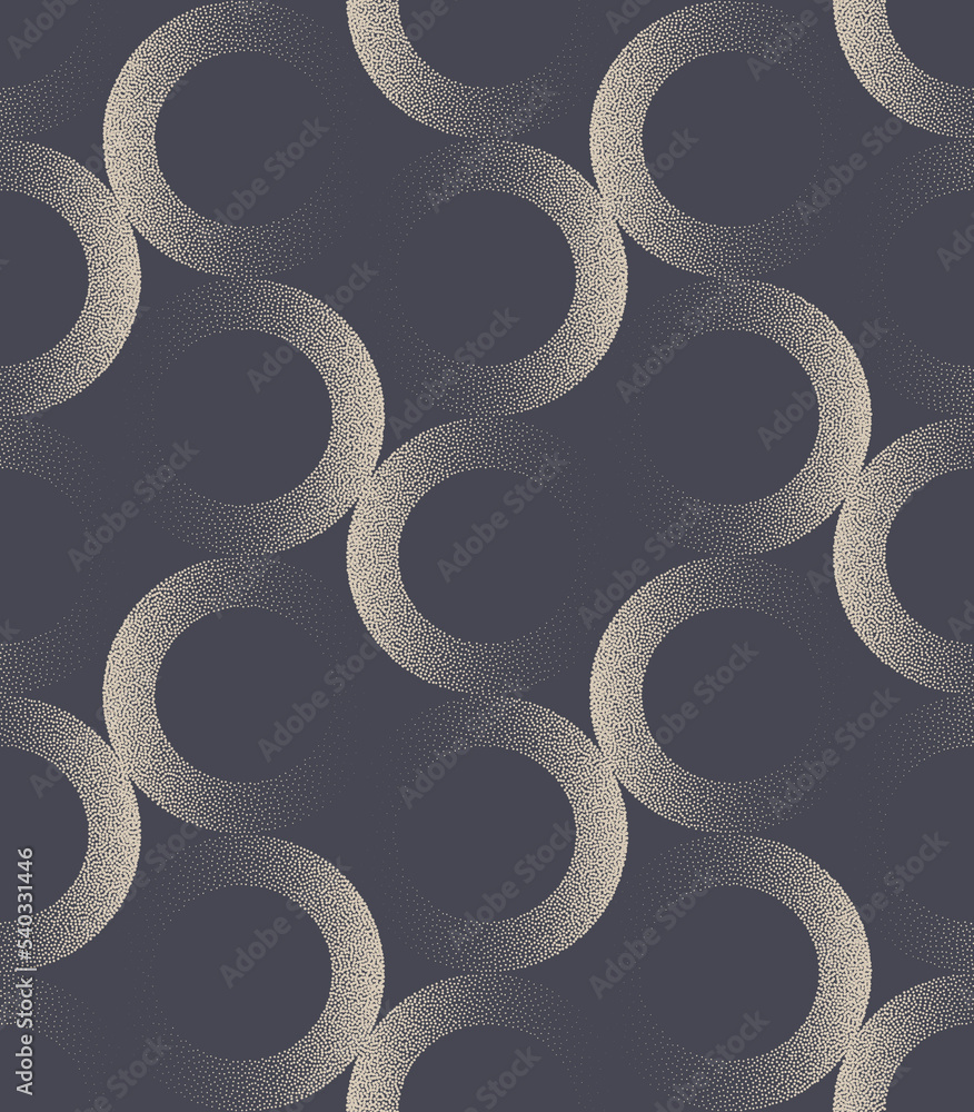 Poster circles 50s 60s 70s retro style dot work fine seamless pattern vector abstract background. stipple g