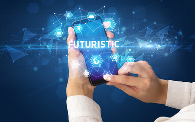 Hand using smartphone with technology concept