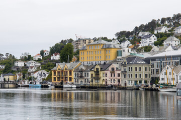 Fototapeta premium Farsund, Norway - View at the waterfront of the idyllic village of Farsund in southern Norway