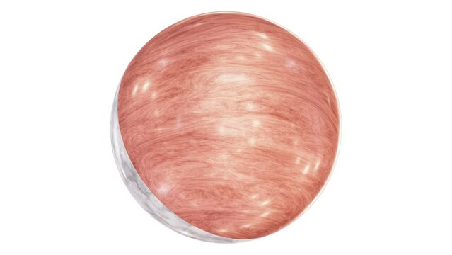 Realistic looping 3D animation of the spinning white marble and polished wood combo sphere rendered in UHD with alpha matte