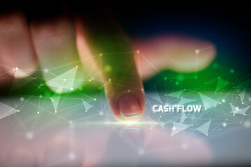 Finger touching tablet with business connection concept