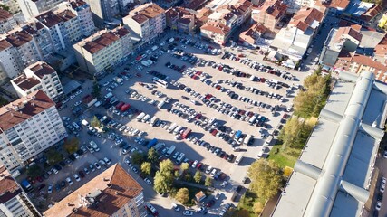 Aerial view of the car parking area at the city center