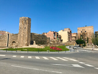 Fototapeta na wymiar Tarragona, Spain, June 2019 - A castle on the side of a road