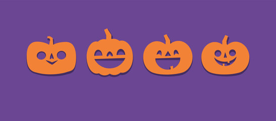 Halloween carved pumpkins. Jack O lantern flat icons.