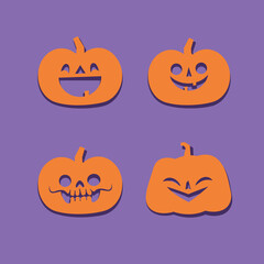Halloween carved pumpkins. Jack O lantern flat icons.