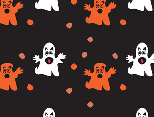 Hand drawn vector abstract cartoon Happy Halloween illustrations seamless pattern. Vector seamless pattern of doodle sketch ghost
