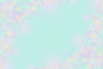 empty pastel mint green background with colourful bokeh lights