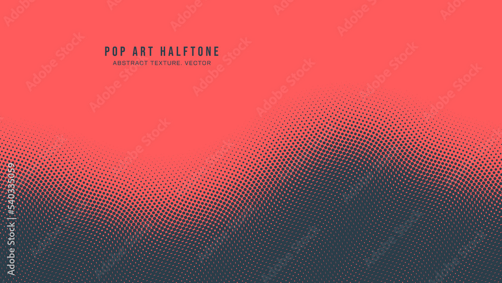 Poster vector pop art dots halftone pattern smooth curved border red dark blue abstract background. retro p