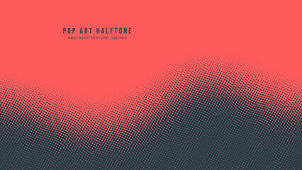 Vector Pop Art Dots Halftone Pattern Smooth Curved Border Red Dark Blue Abstract Background. Retro Popart Dot Work Design Wavy Structure Subtle Texture. Half Tone Contrast Graphic Minimalist Wallpaper