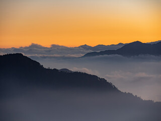 Sunset beautiful landscape of Sea of clouds over Hehuanshan