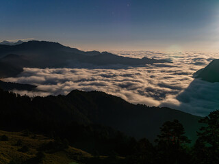 Moonlight beautiful landscape of Sea of clouds over Hehuanshan