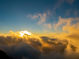 Naklejka na ściany i meble Sunset beautiful landscape of Sea of clouds over Hehuanshan