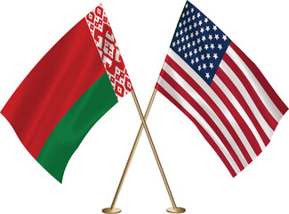 Belarus,US flag together.American,Belarus waving flag together