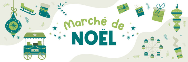 Marché de Noël - Bannière - Titre et illustrations autour des fêtes de fin d'année