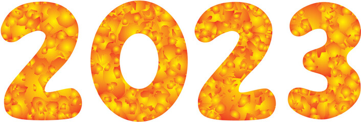 Lettering 2023 from orange gradients, inscription. New Year 2023. Vector graphics.