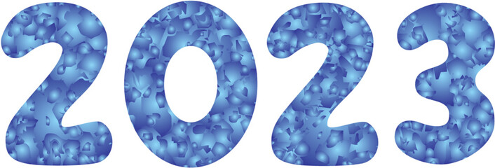 Lettering 2023 from blue gradients, inscription. New Year 2023. Vector graphics.