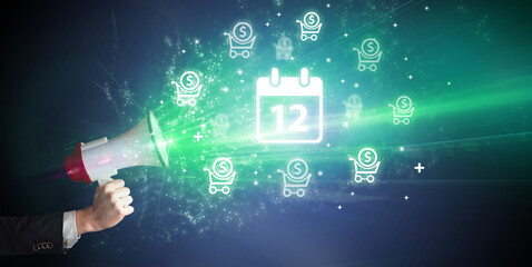 Young person with megaphone and business icon