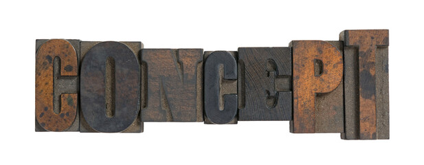 Isolated antique wood block type in reverse spelling concept
