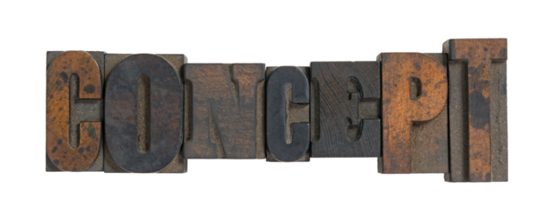 Isolated antique wood block type in reverse spelling concept