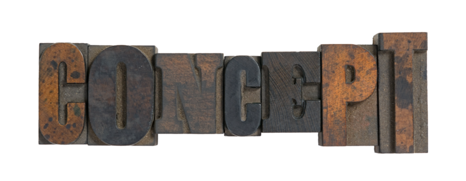 Isolated antique wood block type in reverse spelling concept