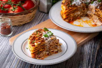 Turkish Food Kayseri Yaglama with Minced Meat, Yogurt and Tomato Paste