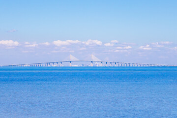 Skyway Bridge Tampa Bay Florida on a Sunny Day from Manatee River at Robinsons Preserve