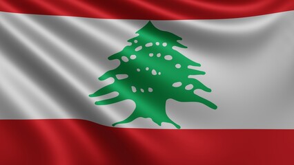 Render of the Lebanon flag flutters in the wind close-up, the national flag of Lebanon flutters in 4k resolution, close-up, colors: RGB. High quality 3d illustration