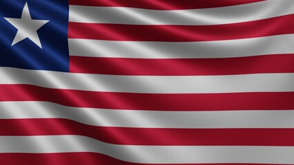 Render of the Liberia flag flutters in the wind close-up, the national flag of Liberia flutters in 4k resolution, close-up, colors: RGB. High quality 3d illustration
