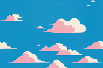 3D Illustration, Digital Art, Minimalist blue sky with a few clouds seamless pattern